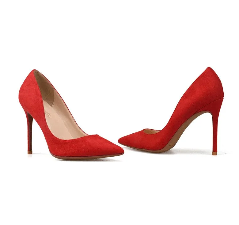 Women's Pointed Toe Large Size Suede Pumps(6/8/10cm Heel) BS19
