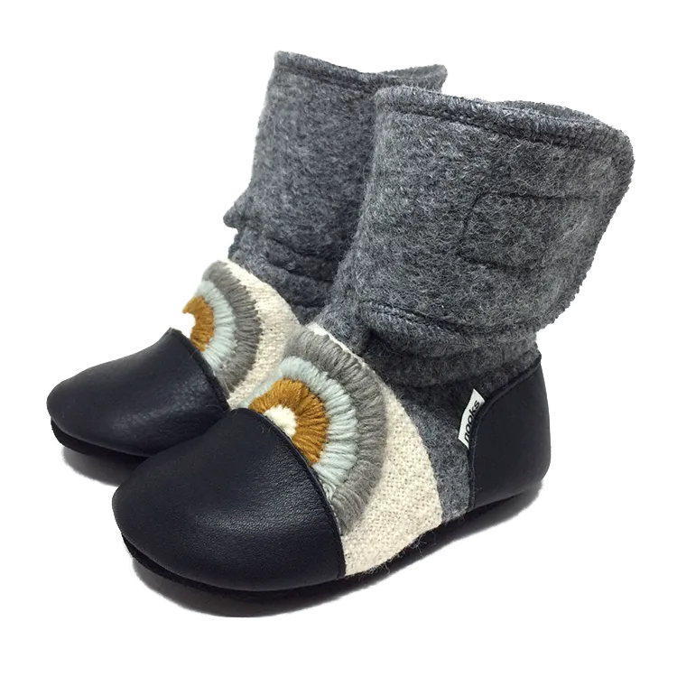 Wool Booties: Rainbow Embroidered 0-6M