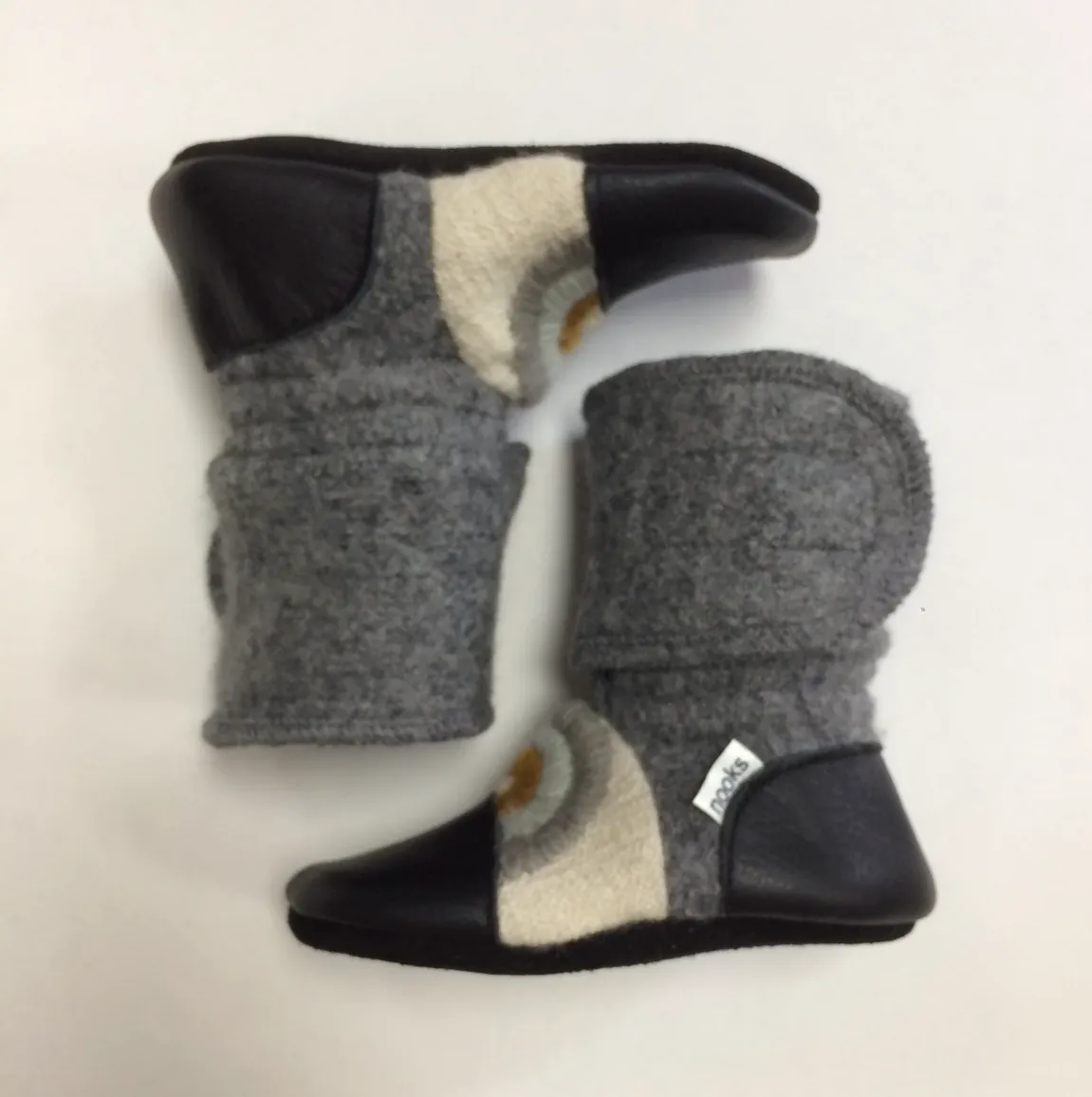 Wool Booties: Rainbow Embroidered 0-6M