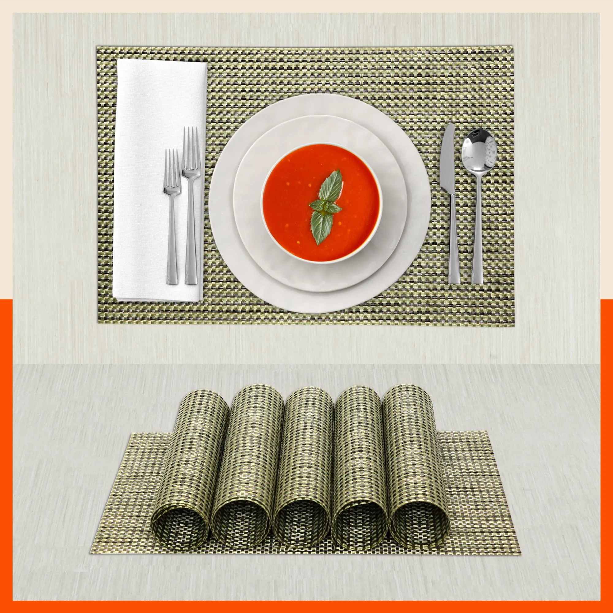 Woven PVC Table Mats / Placemats for Dining Table at Home (Adel - Set of 6)