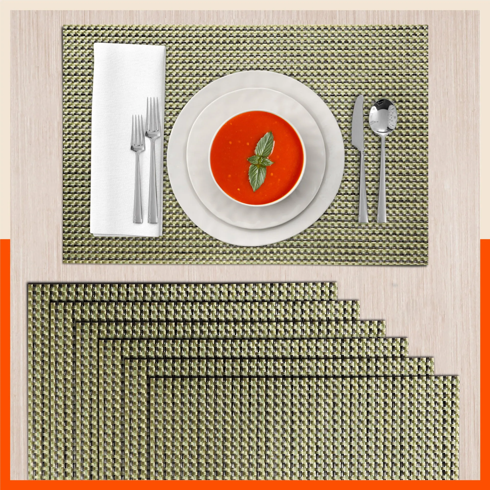 Woven PVC Table Mats / Placemats for Dining Table at Home (Adel - Set of 6)