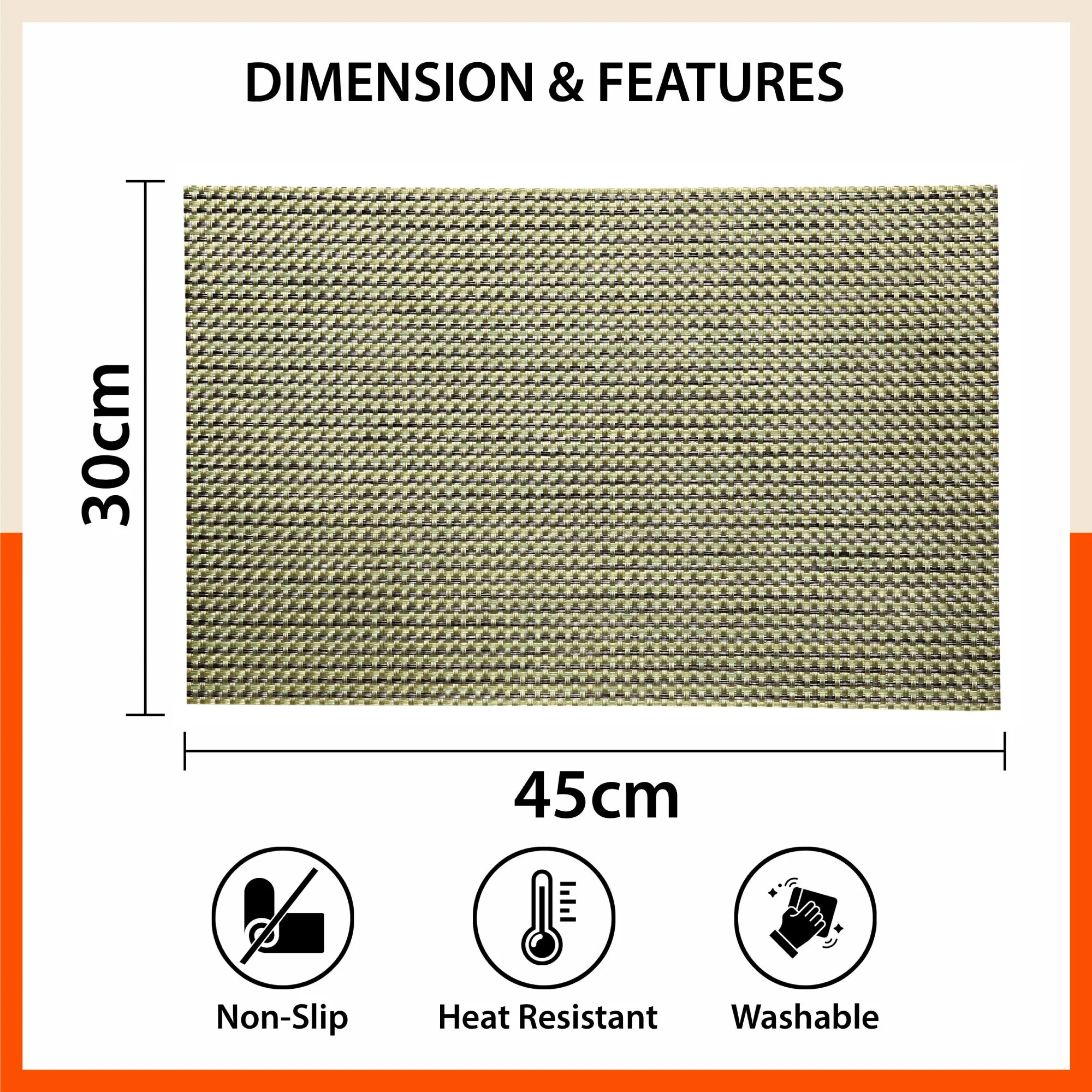 Woven PVC Table Mats / Placemats for Dining Table at Home (Adel - Set of 6)