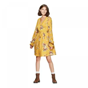 Xhilaration Floral Print Long Sleeve Deep V-Neck Waist Tie Mini Dress
