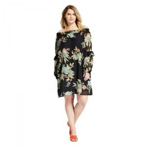 Xhilaration Women's Plus Size Floral Off The Shoulder Ruffle Sleeve Dress