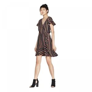 Xhilaration Women's Striped Short Sleeve Deep V-Neck Wrap Mini Dress