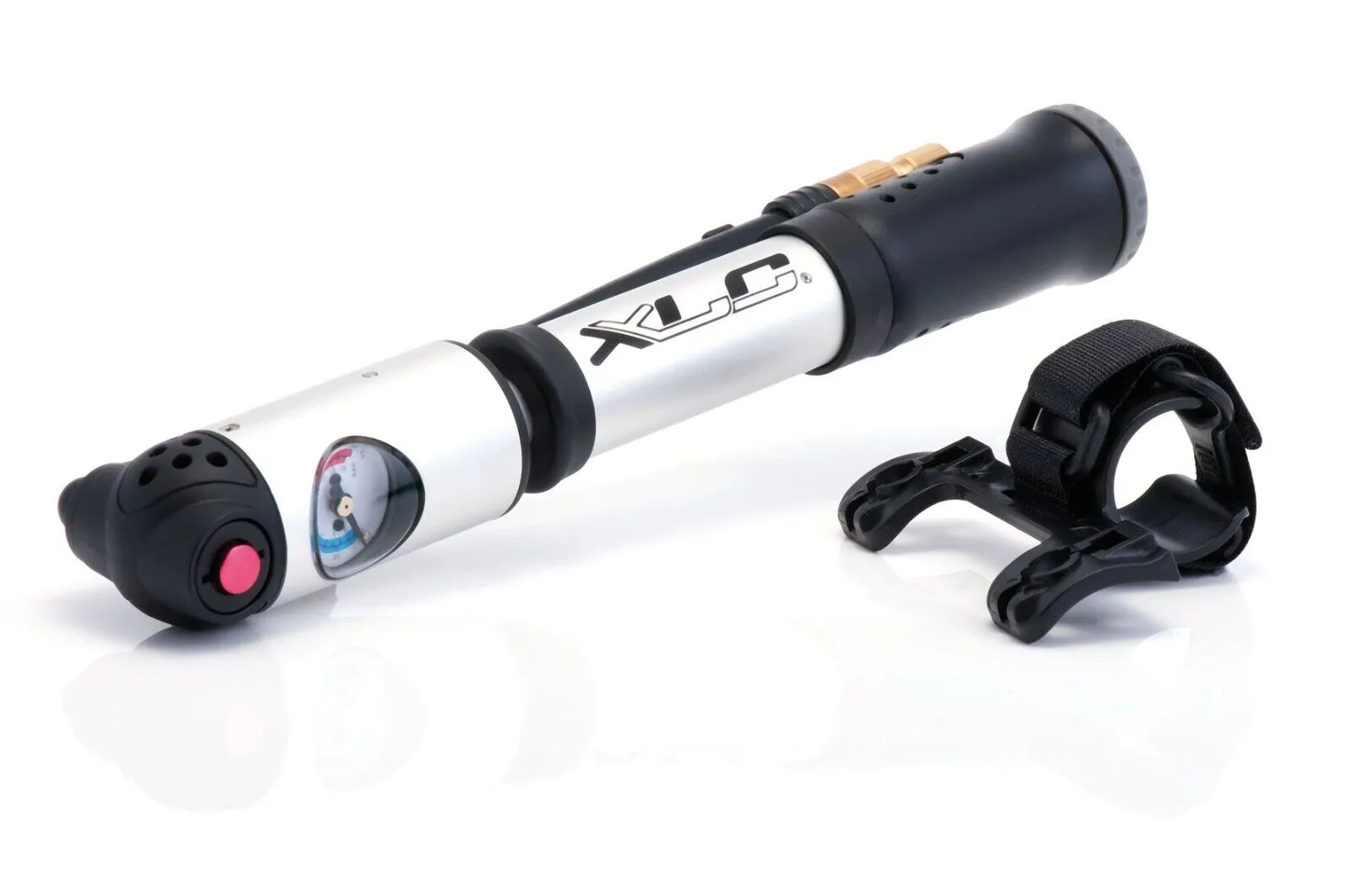 XLC PU-A04 Dual Valve Mini Pump With Gauge - Silver