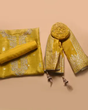 Yellow Silk Viscose Blend Woven With Embroidery Unstitched Suit Fabric Set With Silk Viscose Woven Dupatta